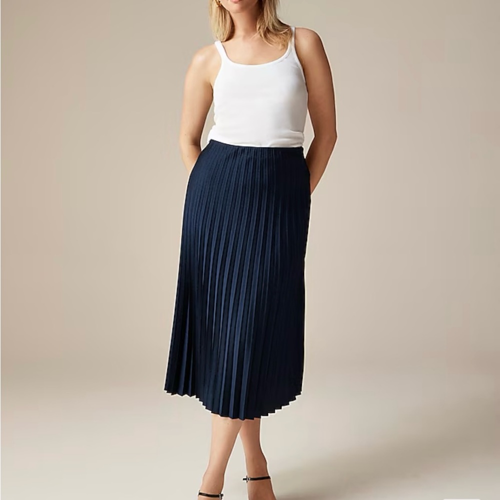 NWT J. Crew Gwyneth Pleated Slip Skirt Navy Blue Large
